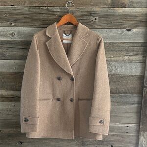 Tan Double-Breasted Wool Blend Military Peacoat Size L